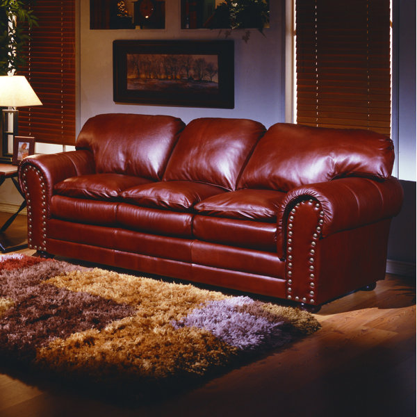 Omnia Leather Torre 120" Wide Genuine Leather Round Arm Sofa Wayfair